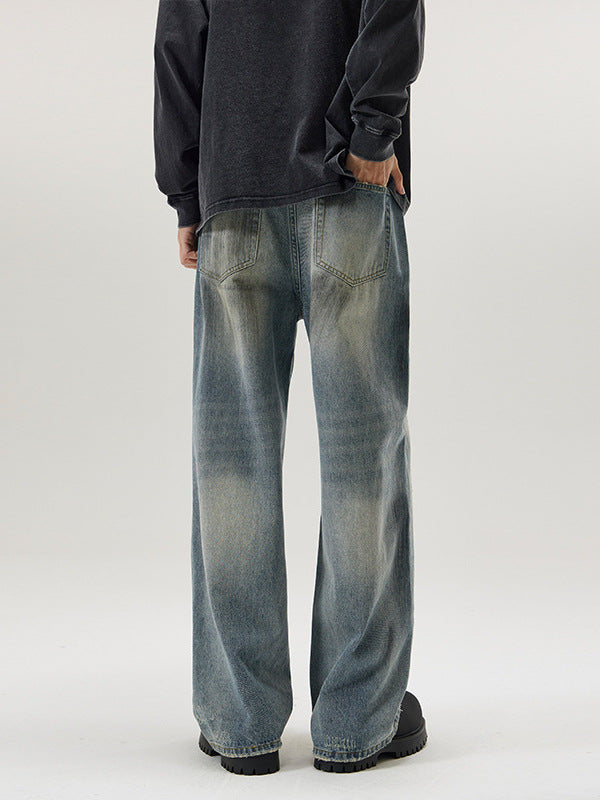Distressed Paint-Splash Straight Jeans