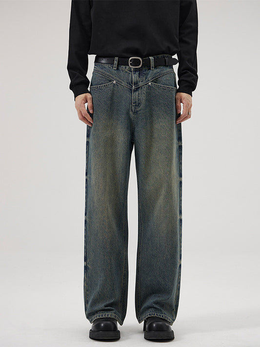 Vintage-Washed Wide-Leg Jeans