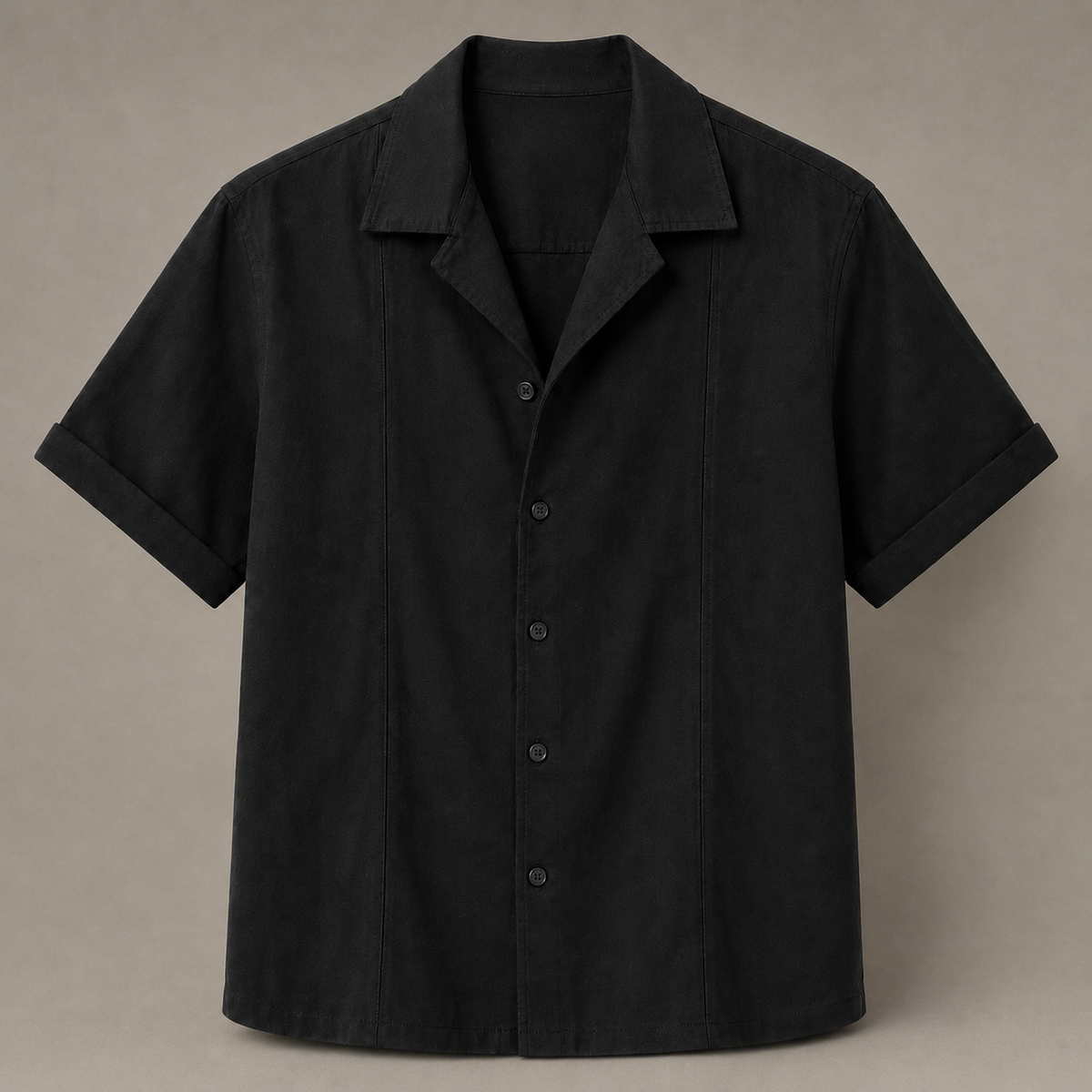 Black textured Atelier short-sleeve shirt front view