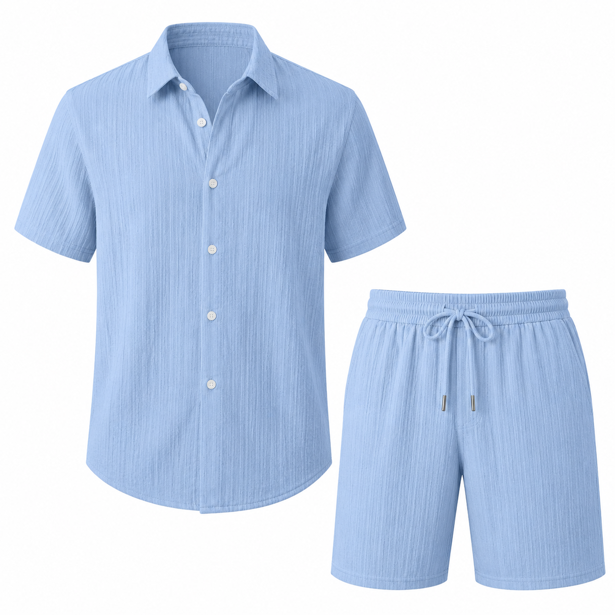 Marina two-piece set in sky blue — shirt and shorts product view