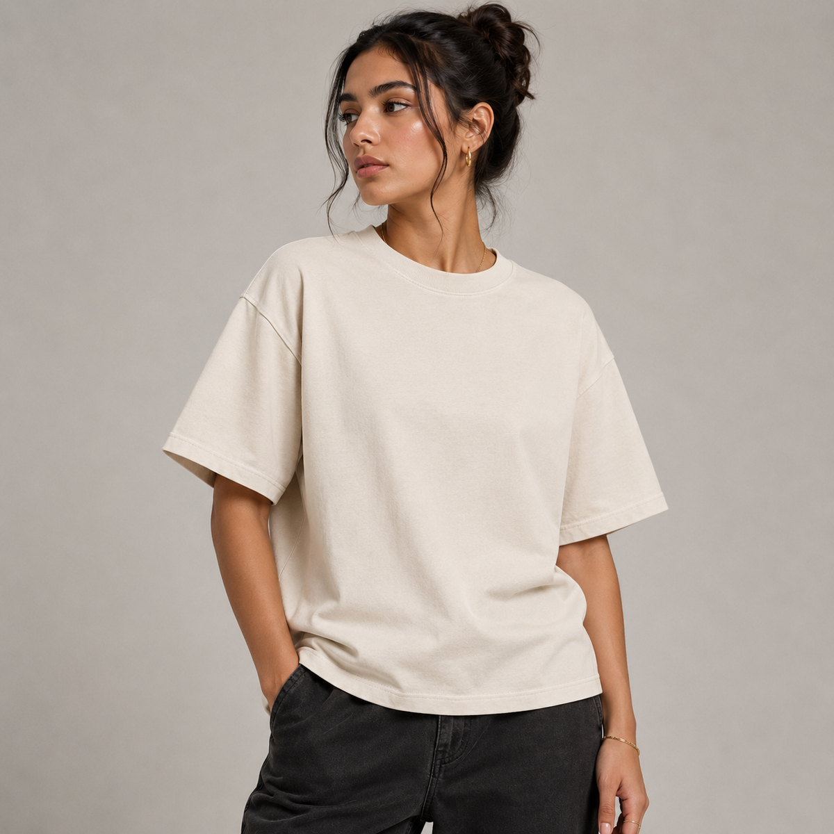 Relic Boxy Tee apricot on female model