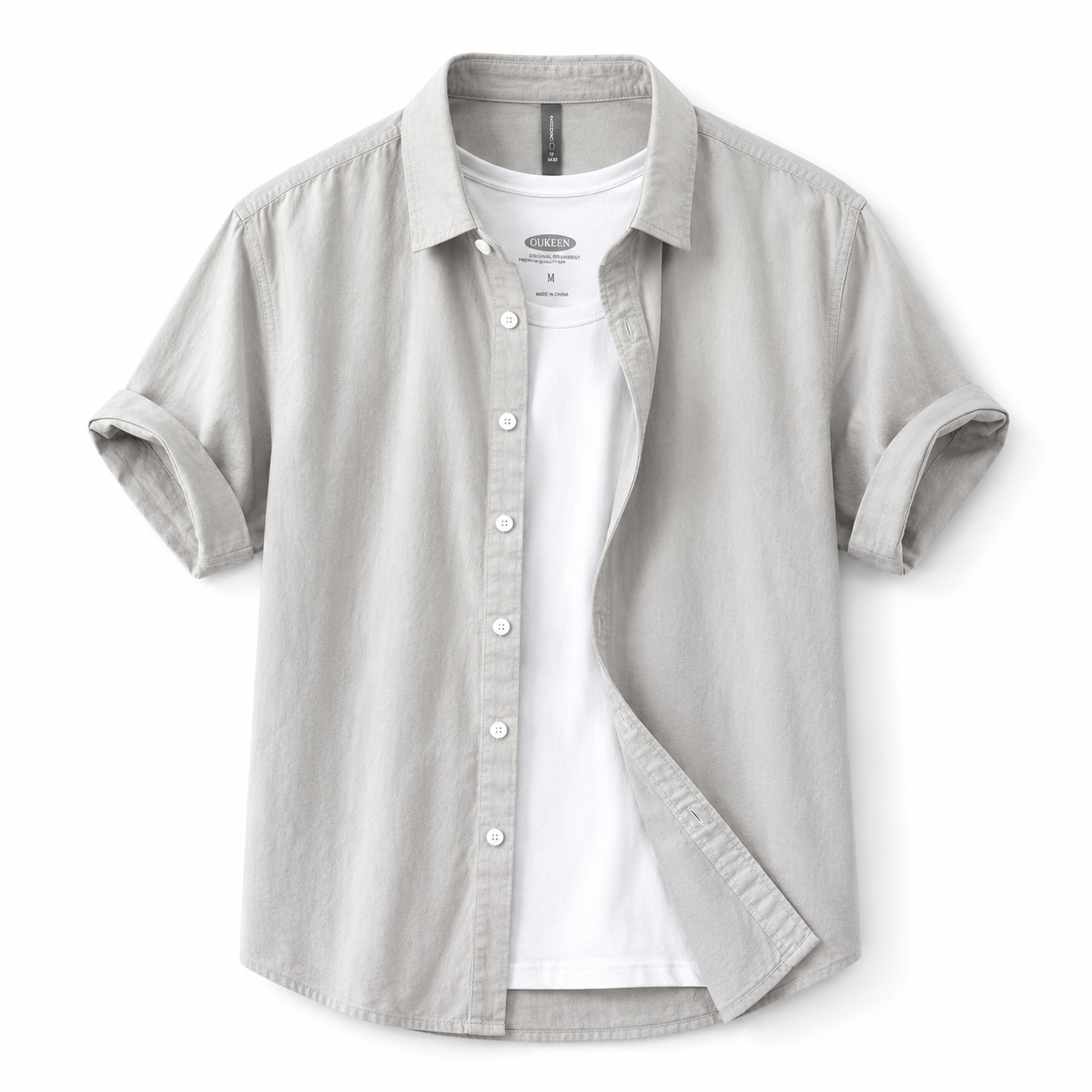 Retro Solid-Color Cotton Shirt light gray product image on white background