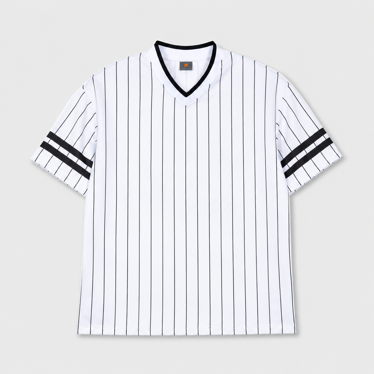 White striped V-neck short-sleeve T-shirt, product front view