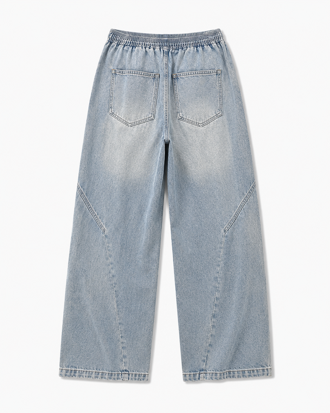 Light blue vintage-washed loose straight-leg jeans, back product view on white background