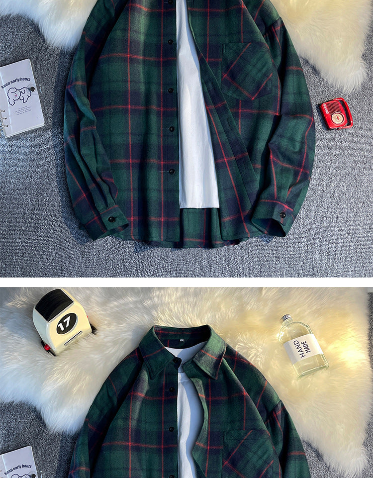 American Retro Plaid Long-Sleeve Shirt