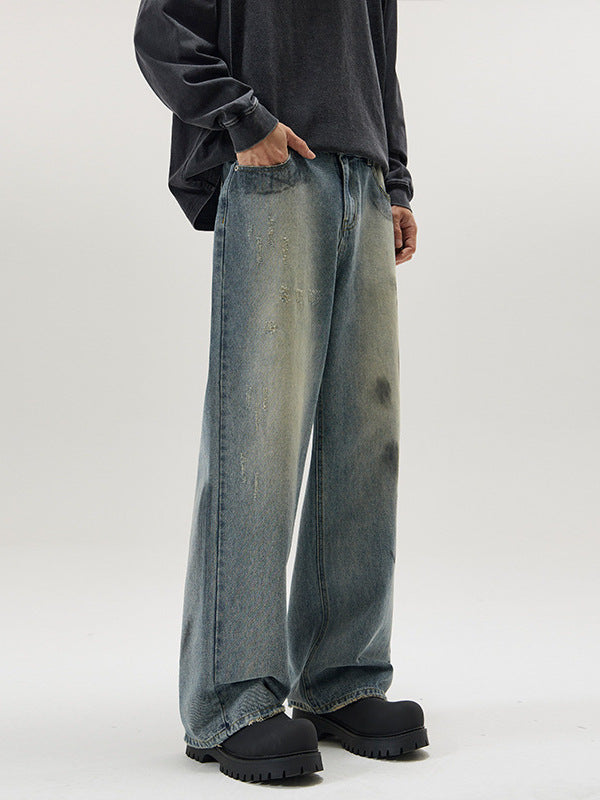 Distressed Paint-Splash Straight Jeans