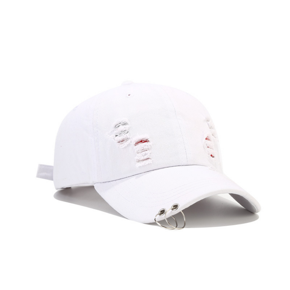 White Rebel Frayed Denim Cap, product photo