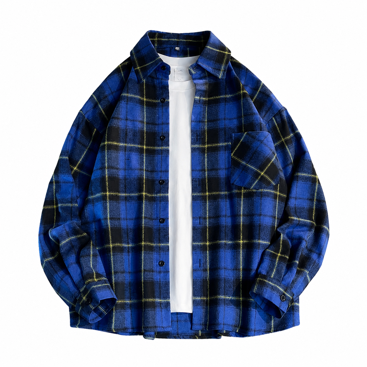 American Retro Plaid Long-Sleeve Shirt open on a white background