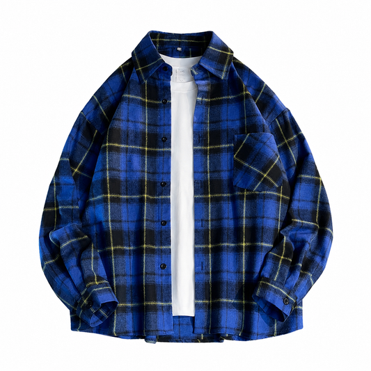 American Retro Plaid Long-Sleeve Shirt open on a white background