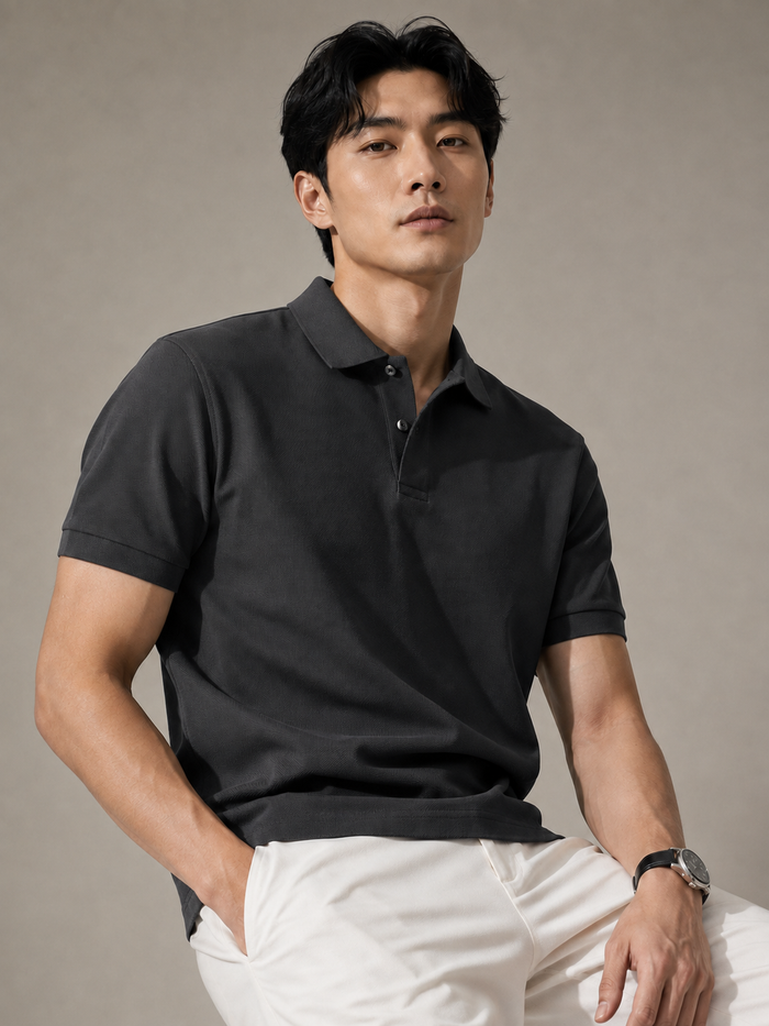 Anchor Heavyweight Polo charcoal on model