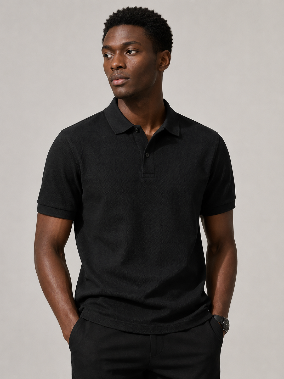 Anchor Heavyweight Polo black on model