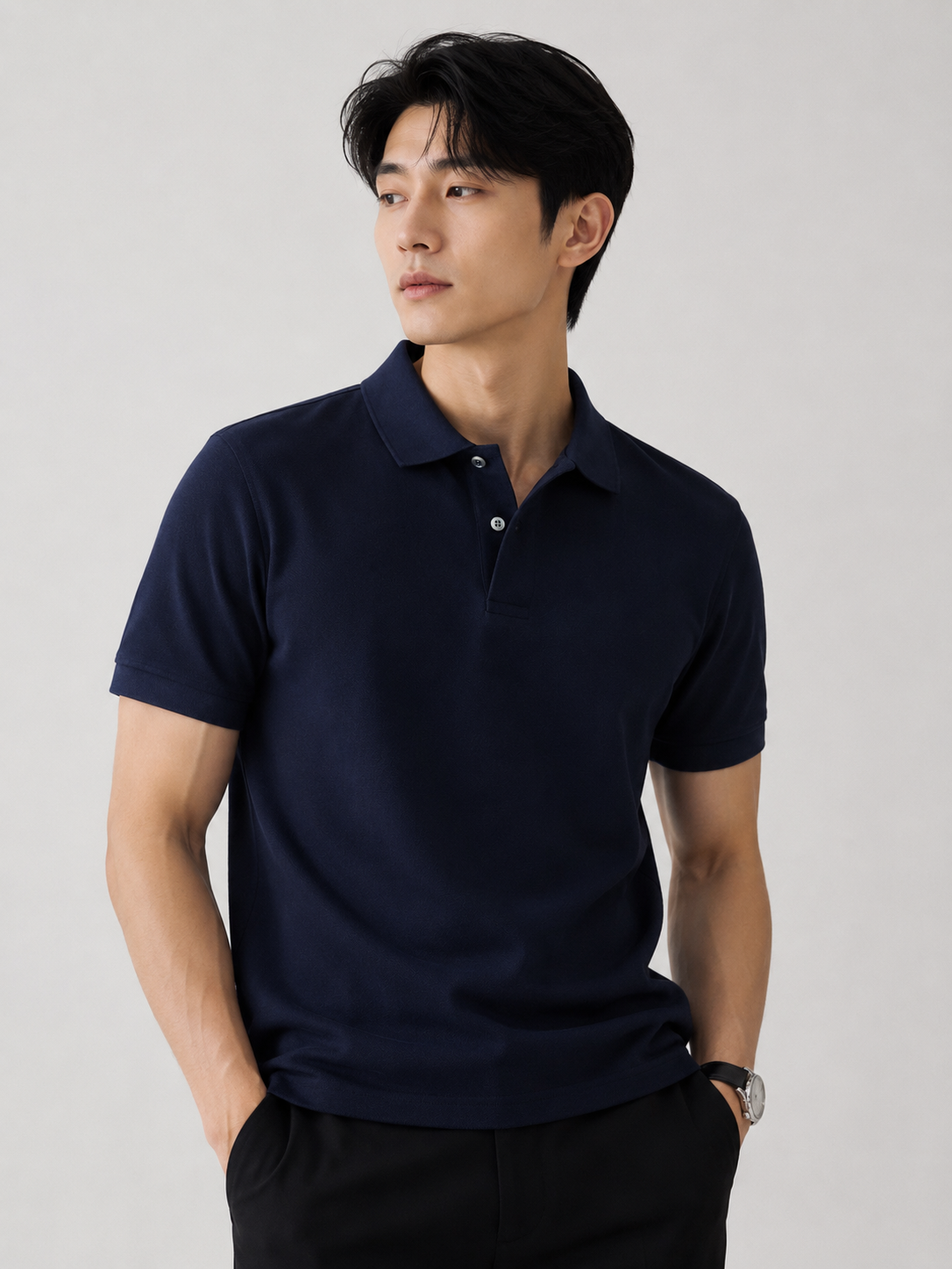 Anchor Heavyweight Polo navy on model