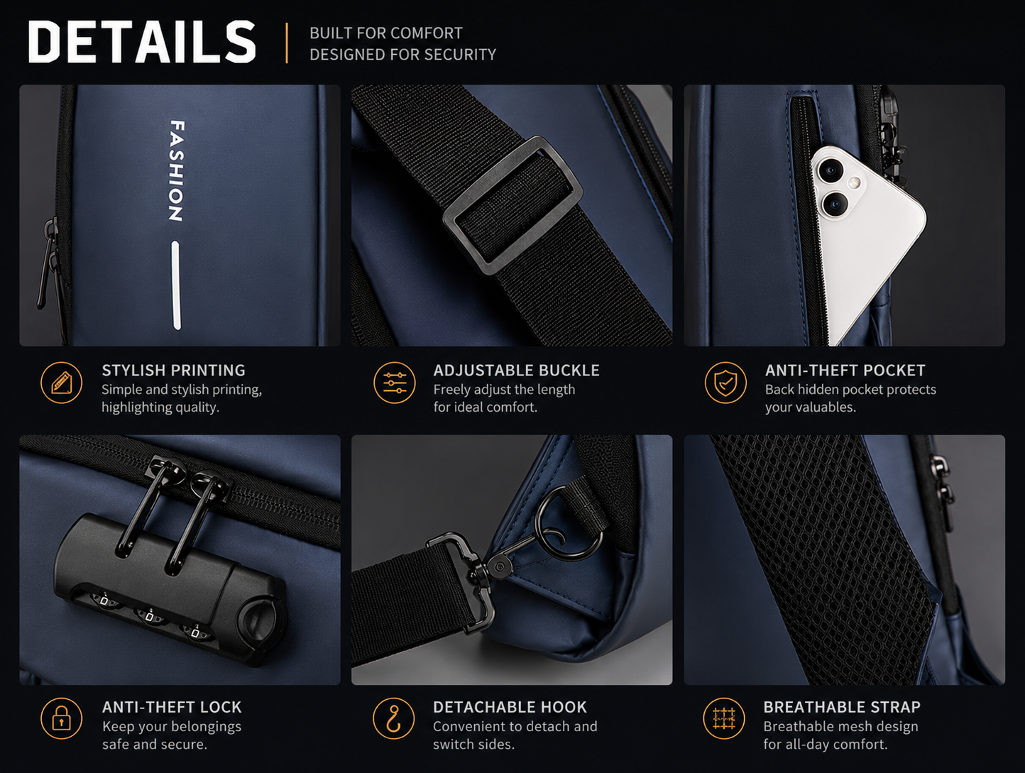 Anti-Theft Chest and Waist Bag feature grid image