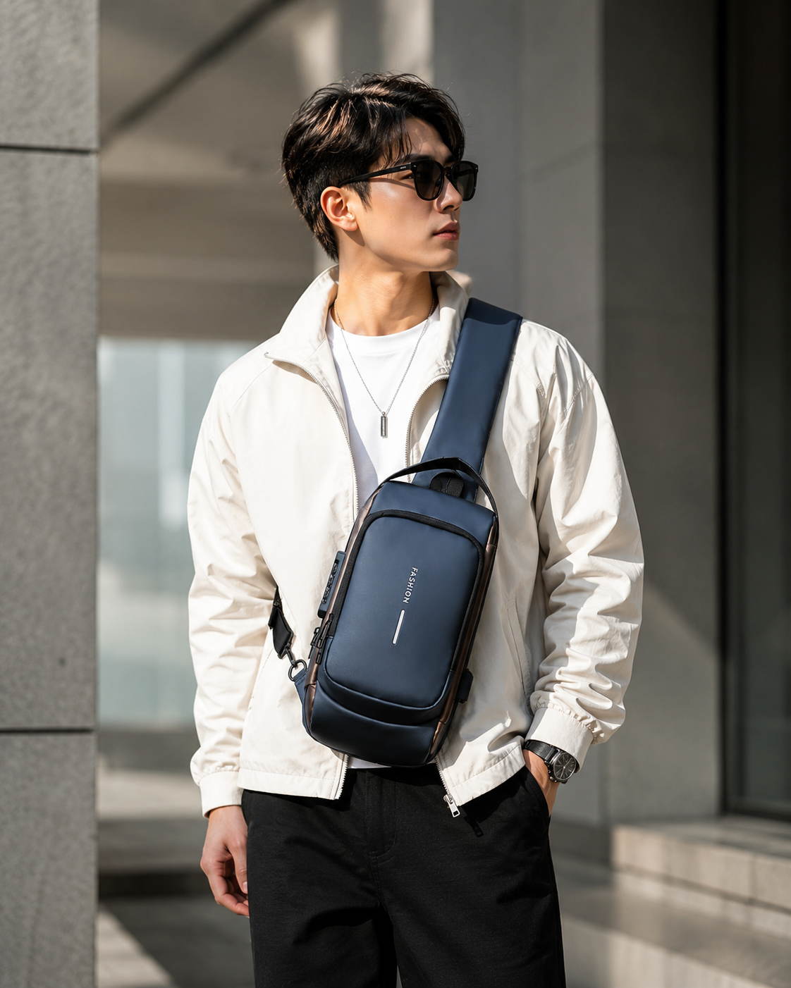 Anti-Theft Chest & Waist Bag lifestyle image with model