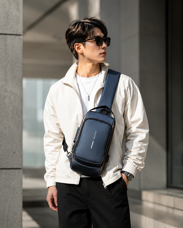 Anti-Theft Chest & Waist Bag lifestyle image with model