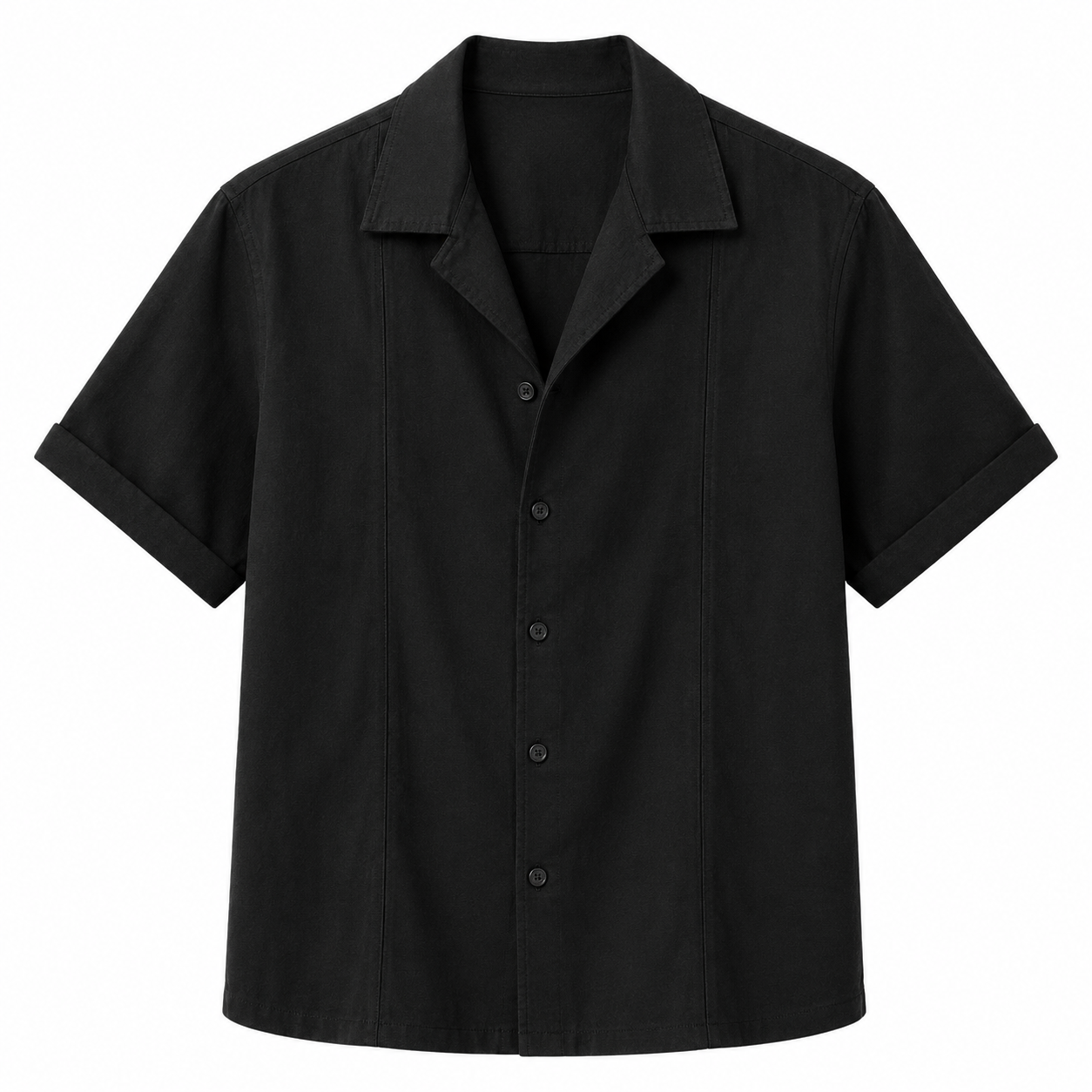 Black textured Artisan Stitch short-sleeve shirt, front view on white background