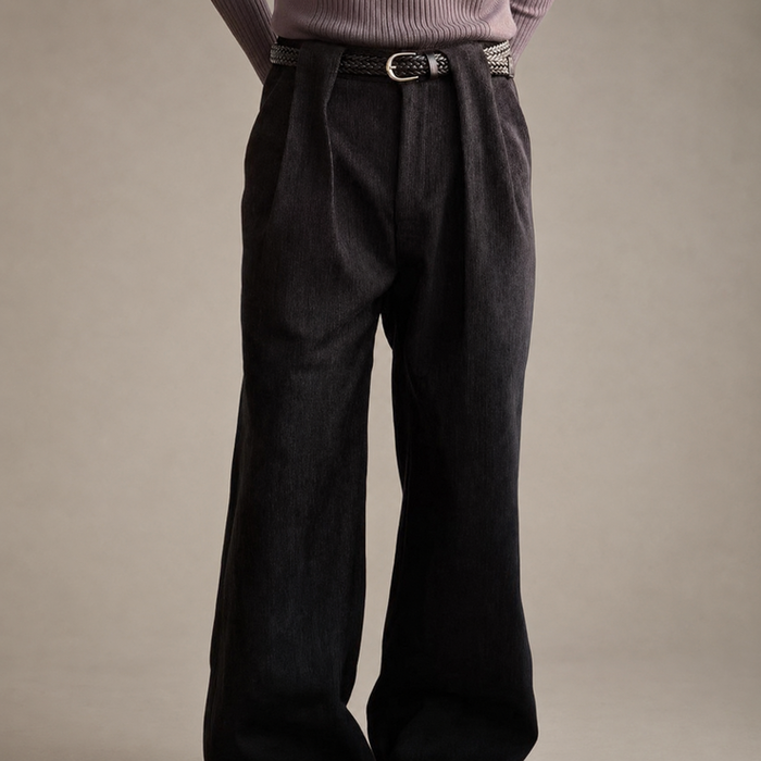 Ashcombe Pleated Wool Trousers black waist detail