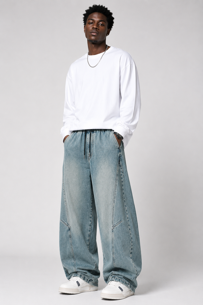 Retro blue Axis relaxed cargo pants on male model