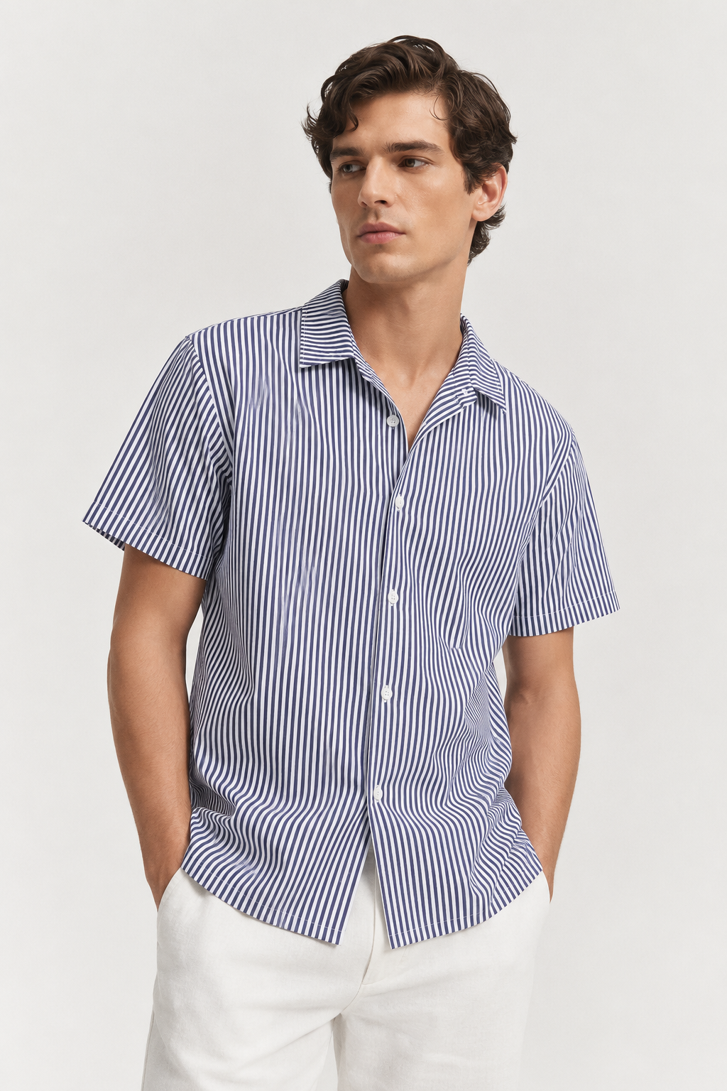 Bayline Striped Shirt front view on model