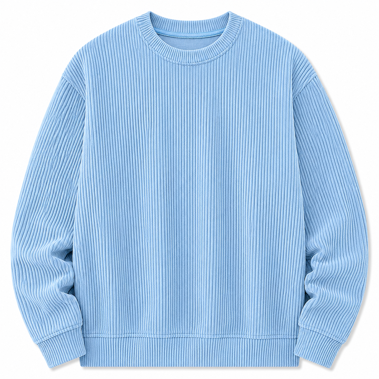 Sky blue Cascade Corduroy Sweatshirt, front view on white background