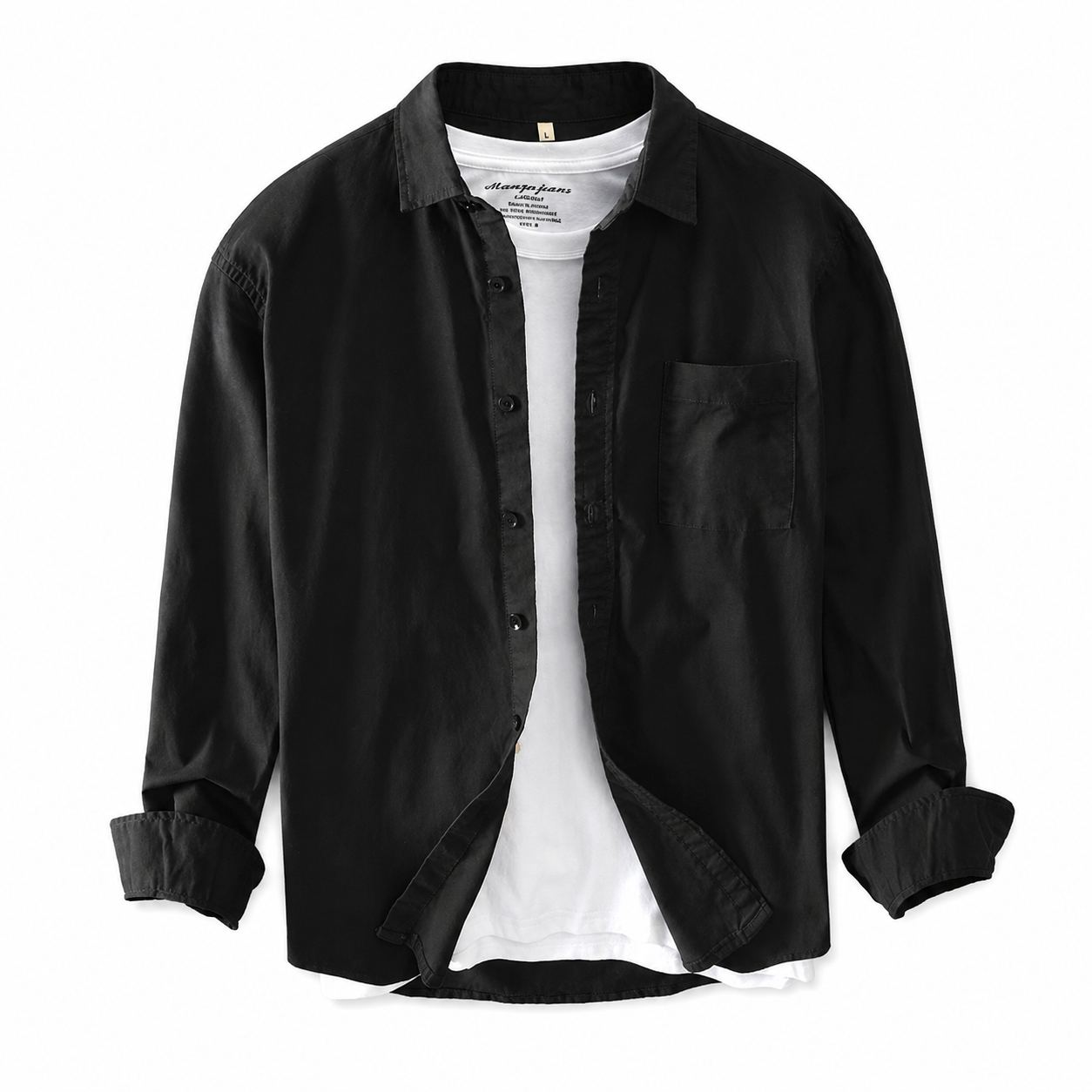 Casual Long-Sleeve Cotton Overshirt open on a white background