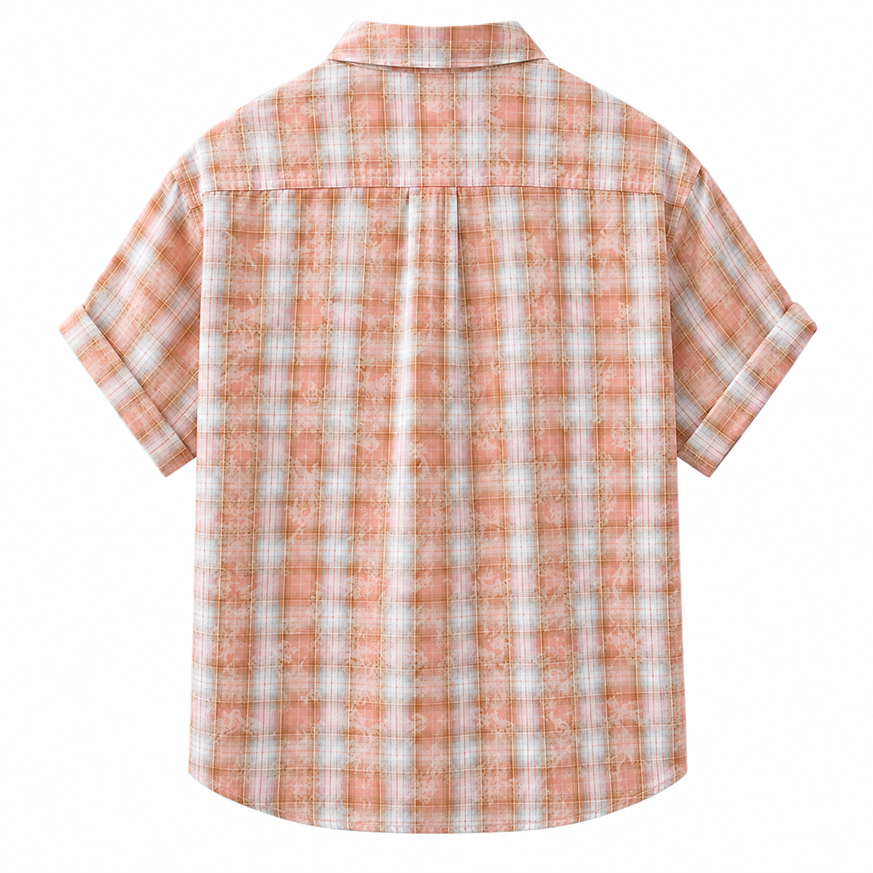 Pink Checkmate Plaid Shirt, back view on white background
