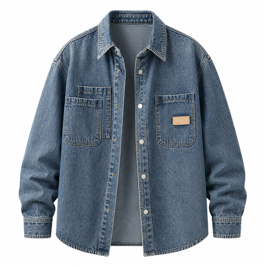 Classic Denim Shirt Jacket open on a white background