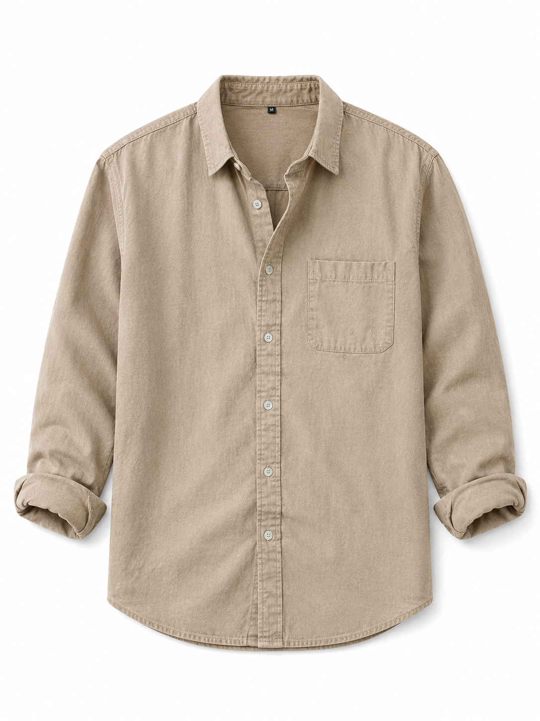 Classic Long-Sleeve Lapel Shirt khaki product image on white background