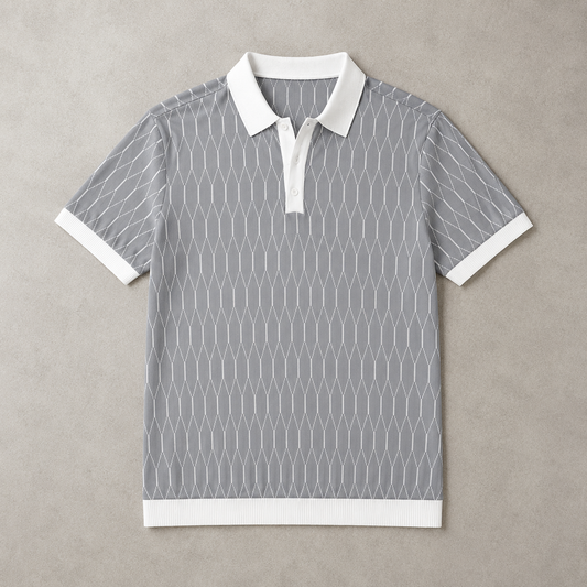Contrast-Plaid Polo Shirt gray front flat lay