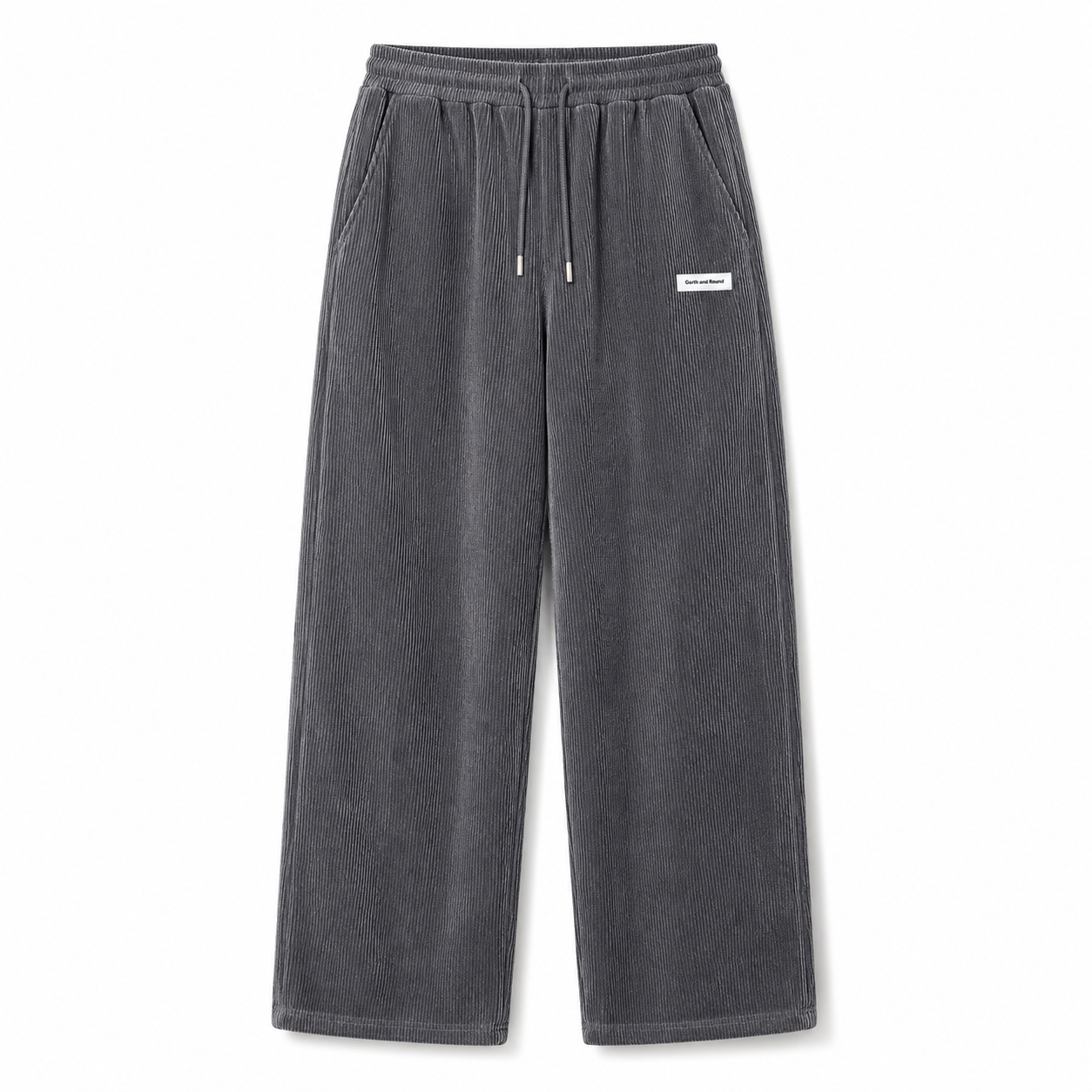 Corduroy Drawstring Casual Pants gray front view on white background