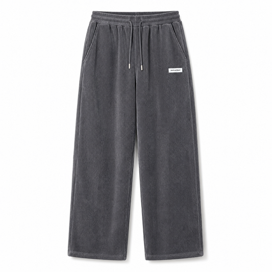 Corduroy Drawstring Casual Pants gray front view on white background