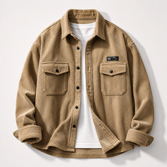 Tan corduroy workwear shirt coat product photo