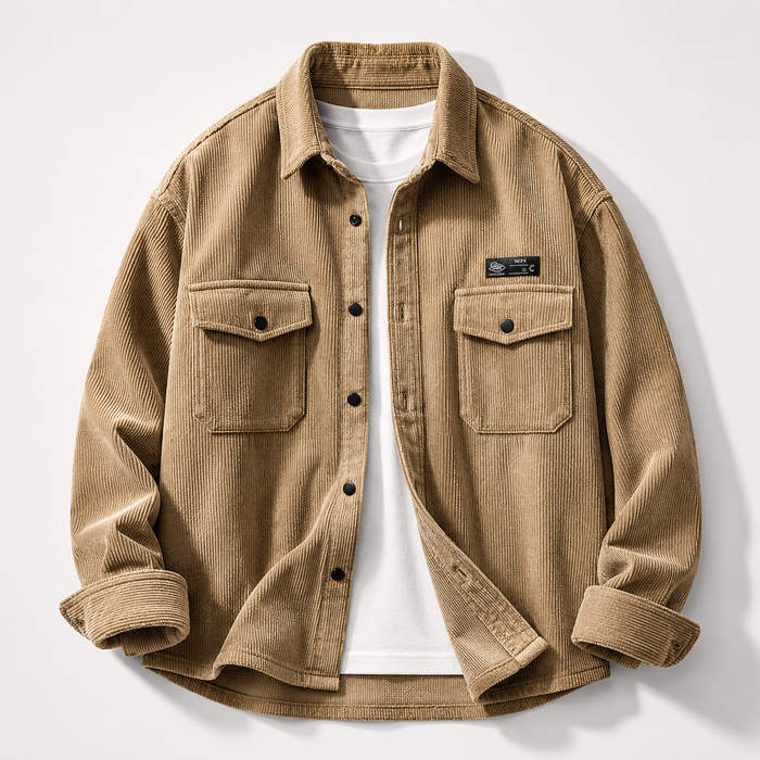Tan corduroy workwear shirt coat product photo