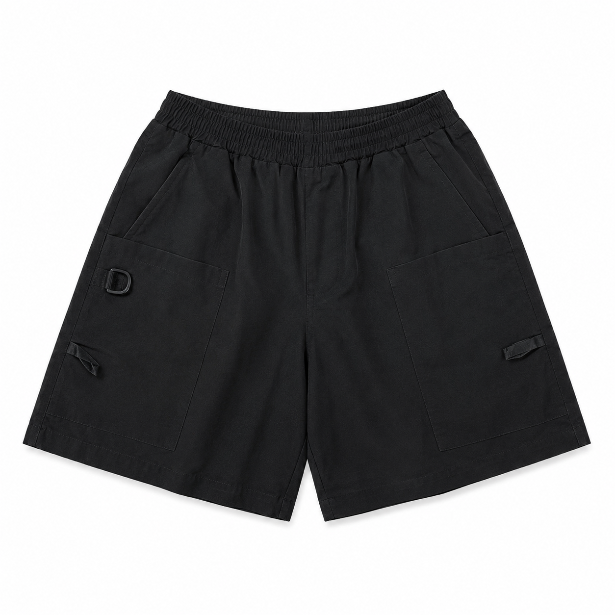 Black Court Athletic Shorts, front view on white background