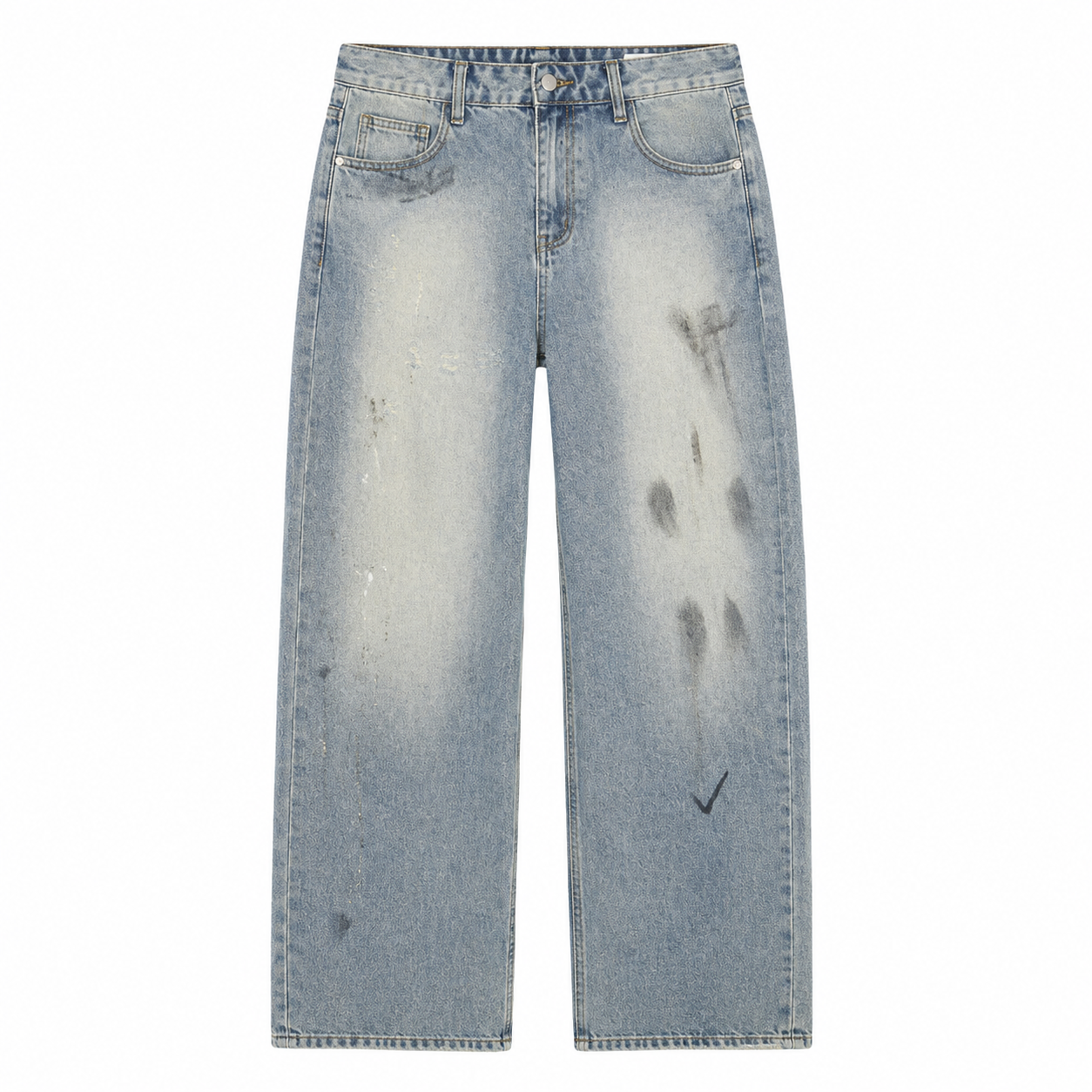 Distressed Paint-Splash Straight Jeans — front view