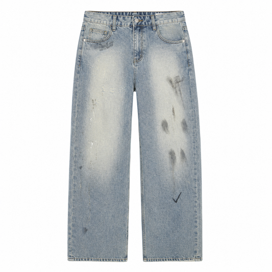 Distressed Paint-Splash Straight Jeans — front view
