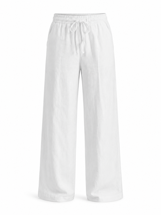 White drawstring wide-leg yoga trousers product-only on white background