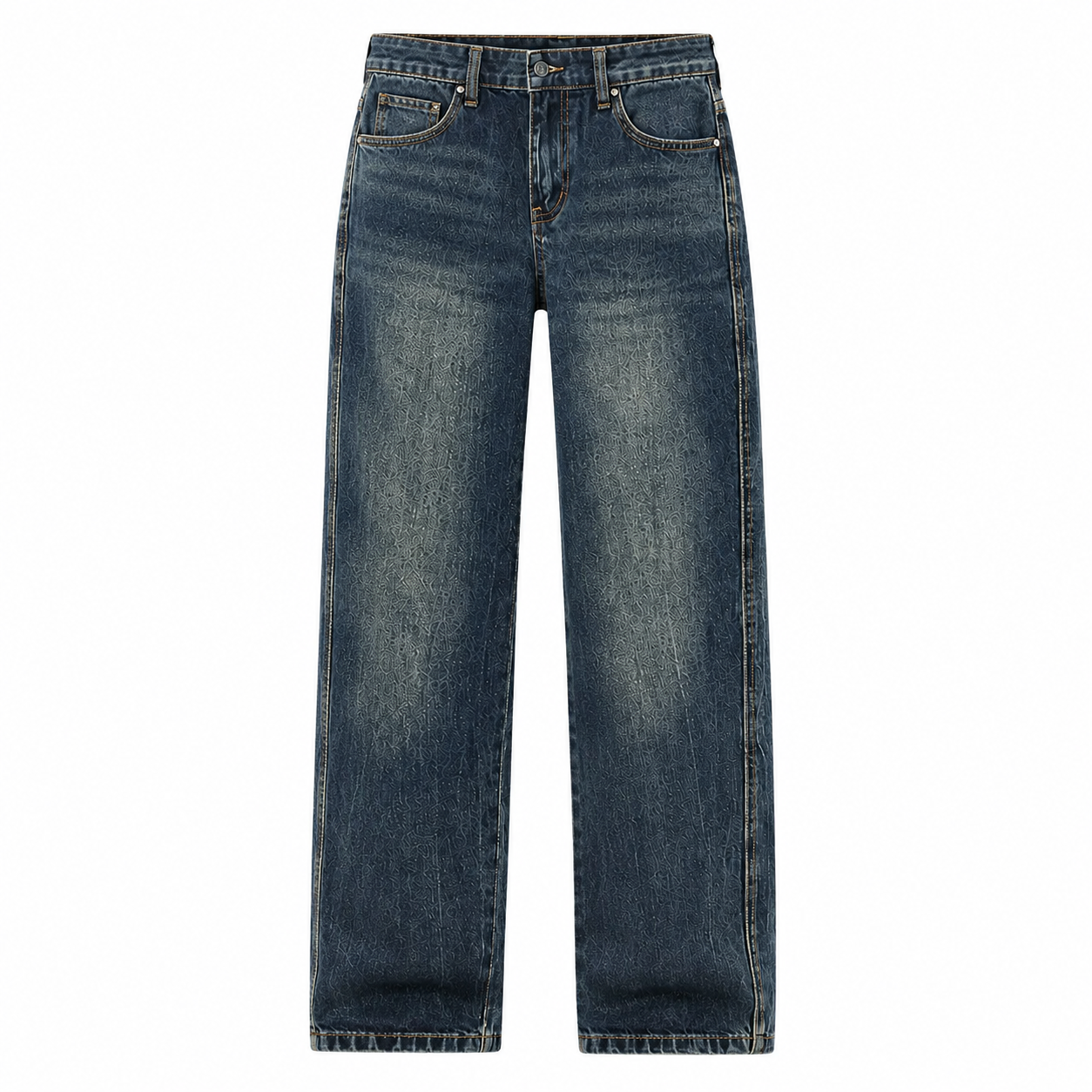 Fleece-Lined Retro Straight Jeans front view on white background