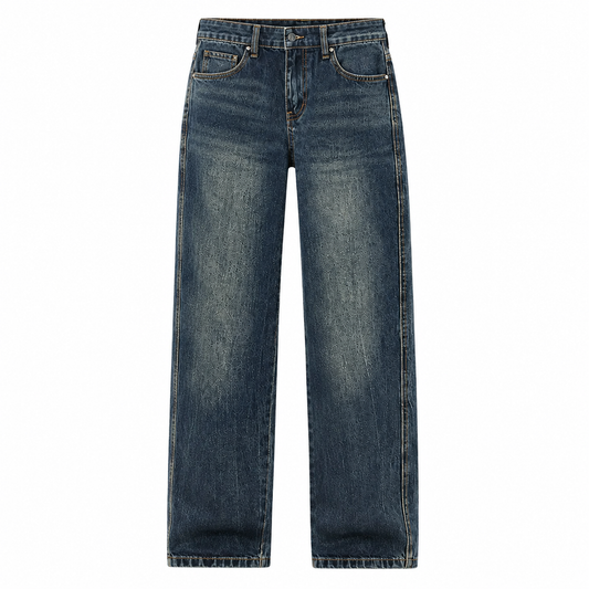 Fleece-Lined Retro Straight Jeans front view on white background
