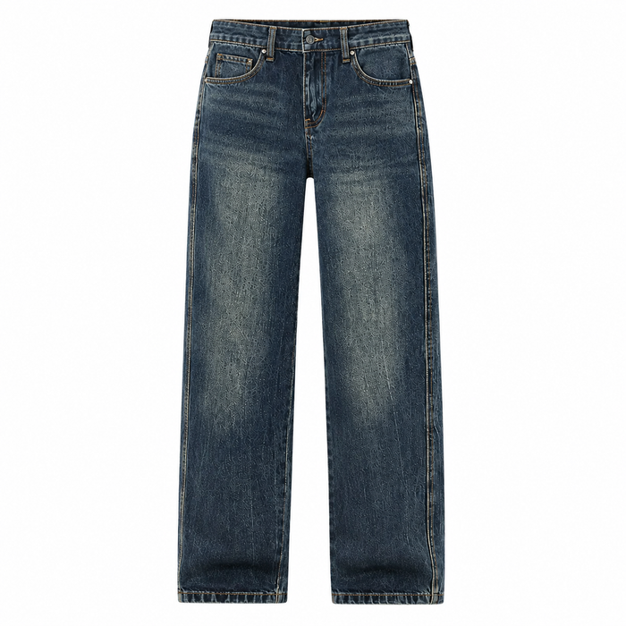 Fleece-Lined Retro Straight Jeans front view on white background