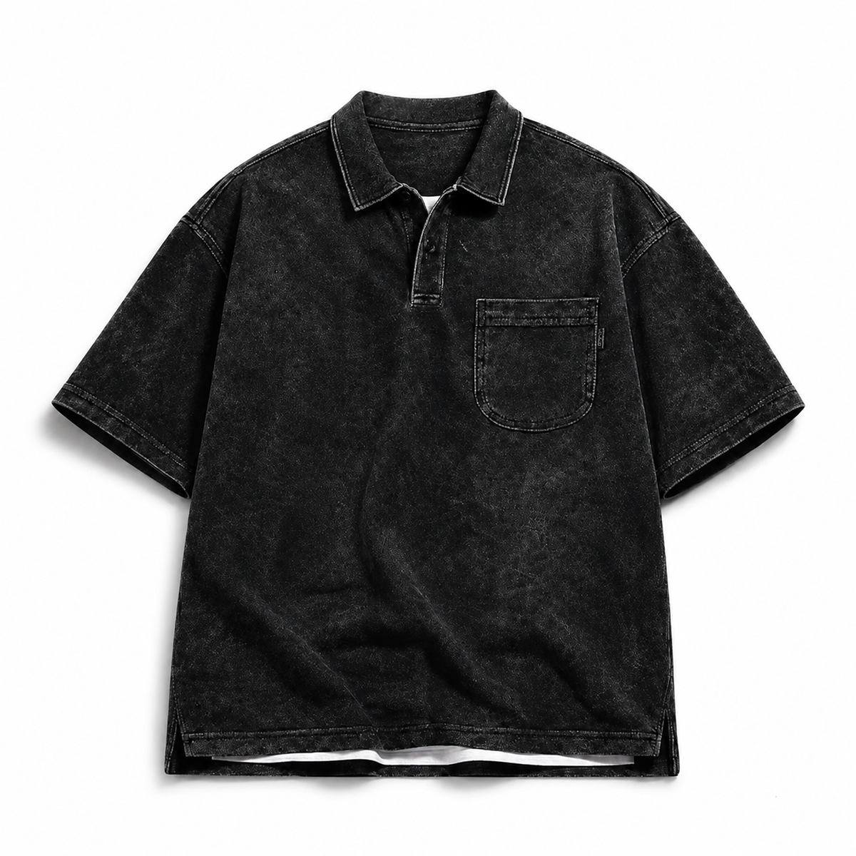 Black heavyweight retro short-sleeve polo on white studio background