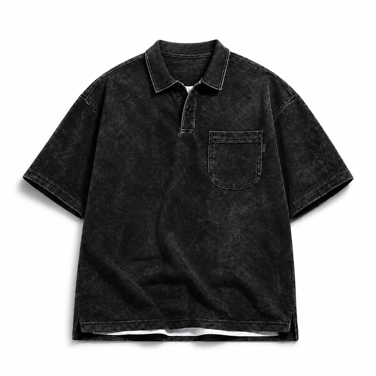 Black heavyweight retro short-sleeve polo on white studio background