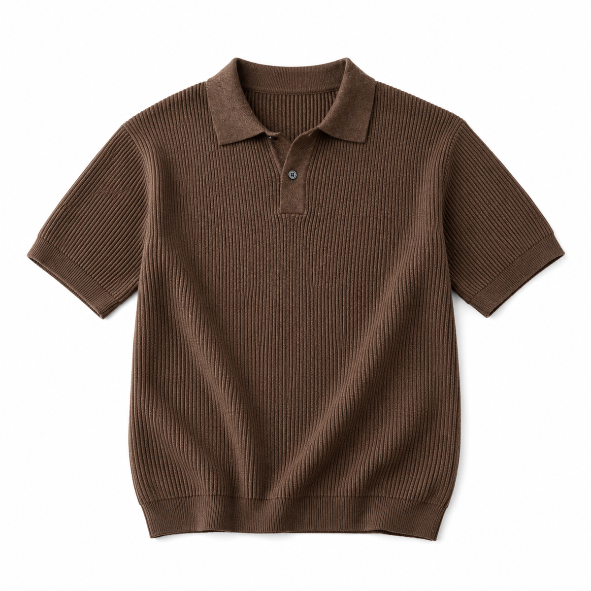 Brown Ice-Silk Knit Polo Shirt product-only on white background
