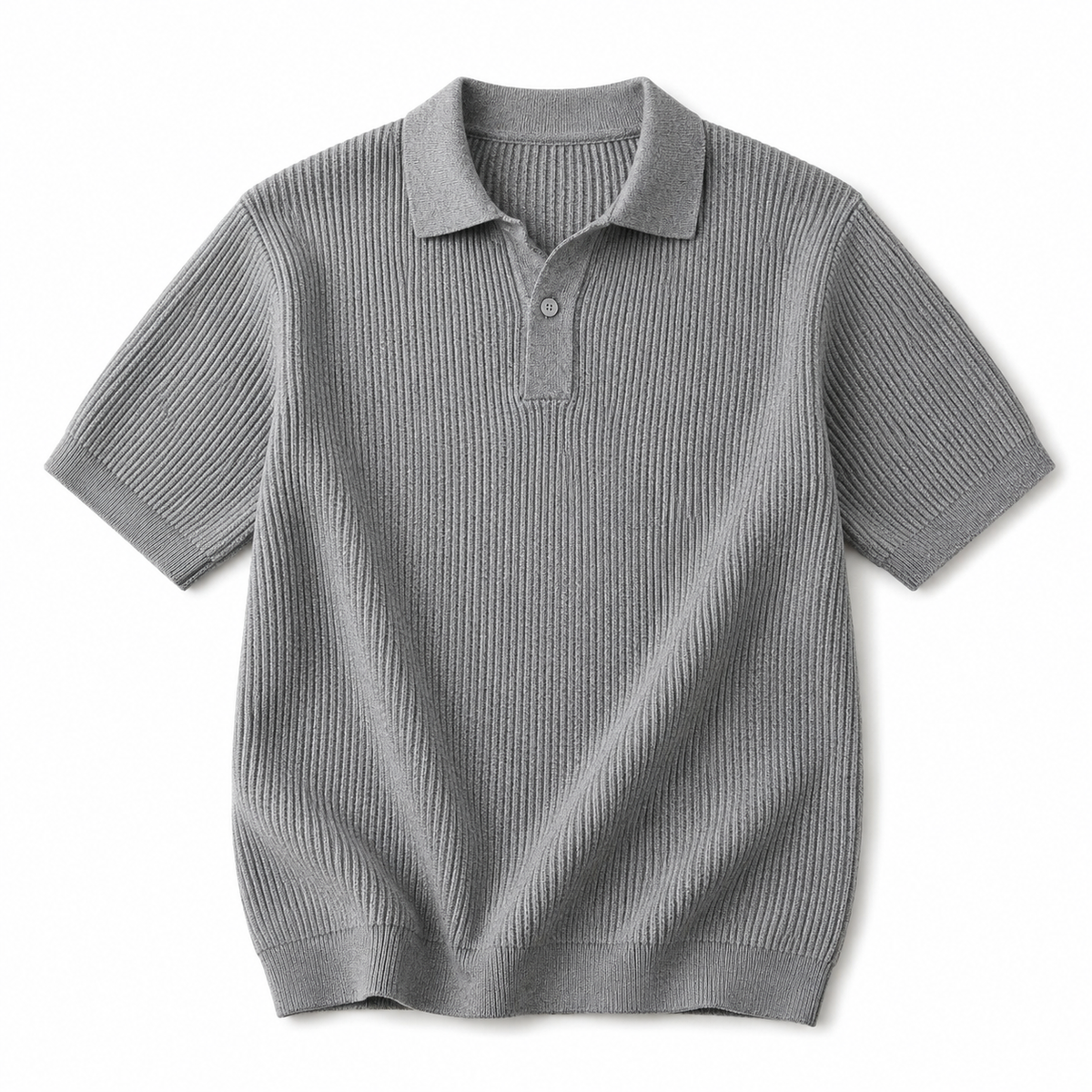 Gray Ice-Silk Knit Polo Shirt product-only on white background