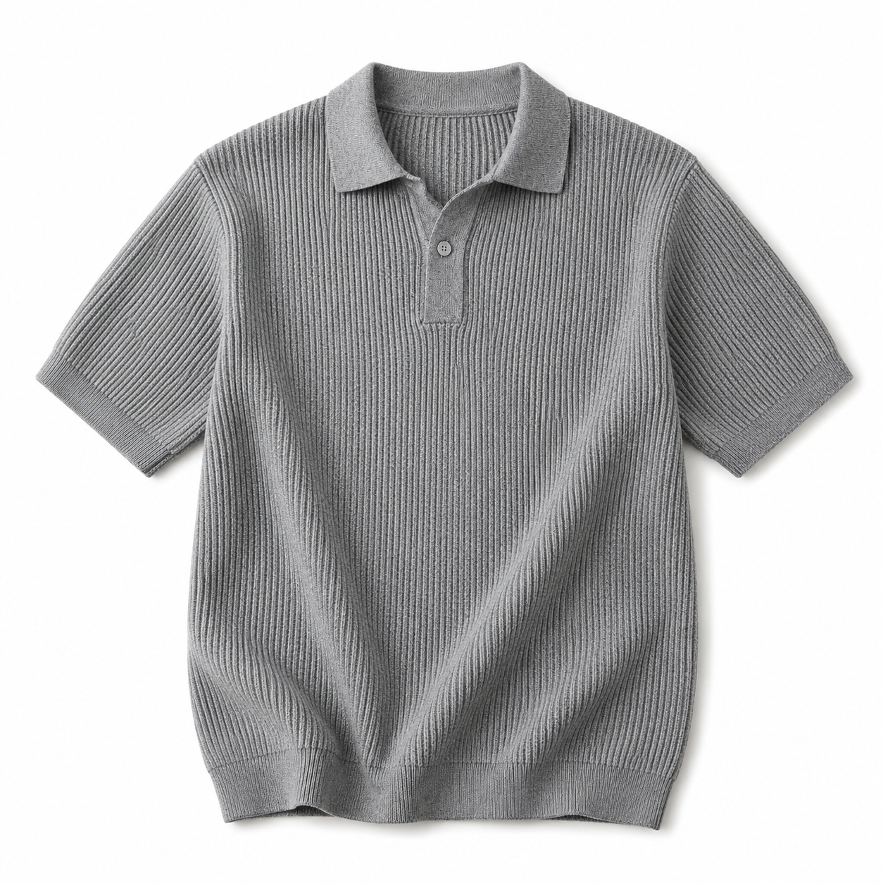 Gray Ice-Silk Knit Polo Shirt product-only on white background