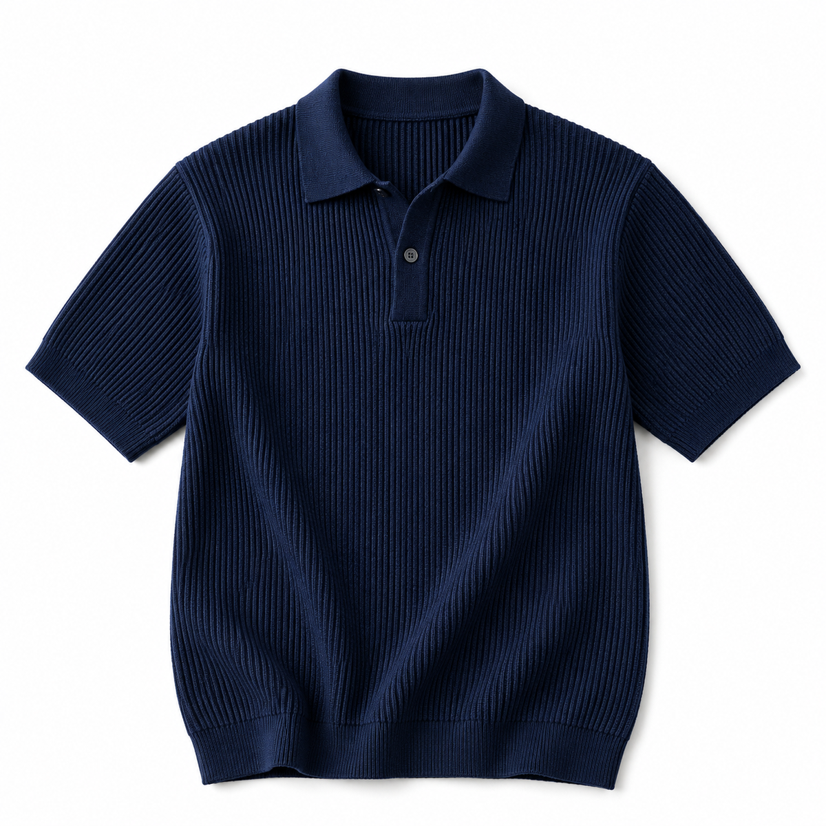 Navy Ice-Silk Knit Polo Shirt product-only on white background