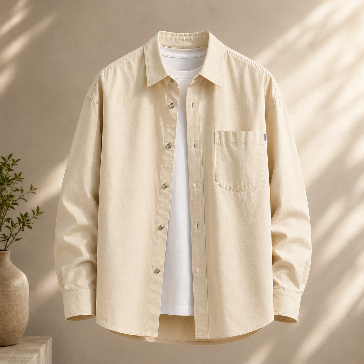 Japanese Long-Sleeve Work Shirt displayed without hanger