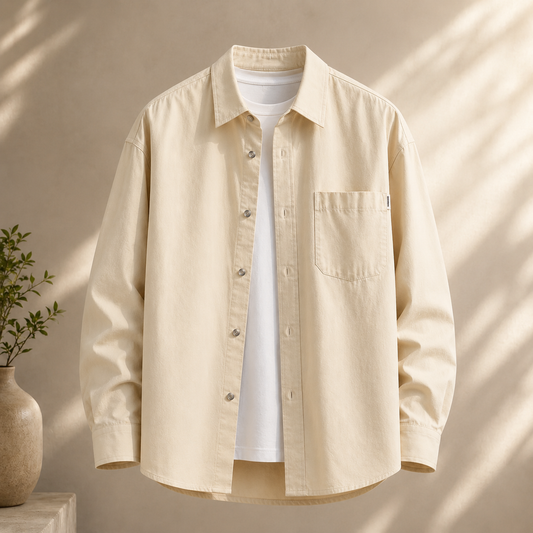 Japanese Long-Sleeve Work Shirt displayed without hanger