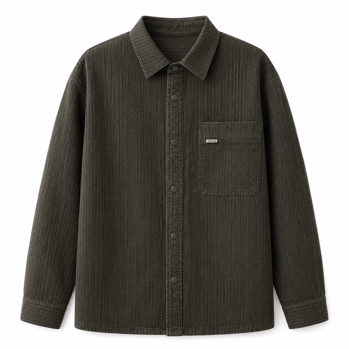 Olive Japanese textured waffle shirt jacket product-only on white background