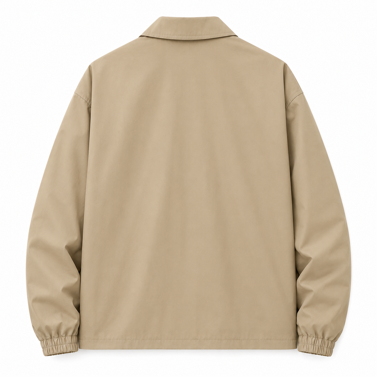 Men's khaki lapel zip jacket, back view on white background